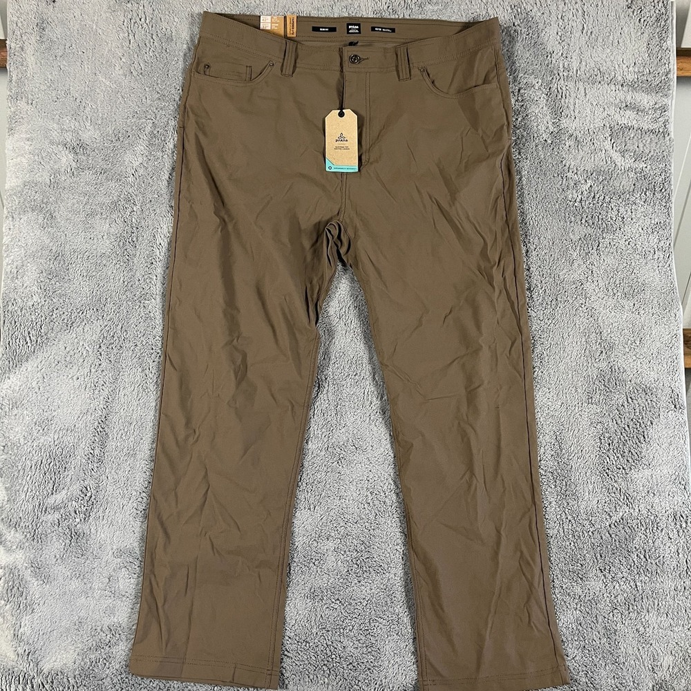 Prana Brion Slim Pant II Men 42x32 Tapered Leg ReZion Stretch Mud Brown